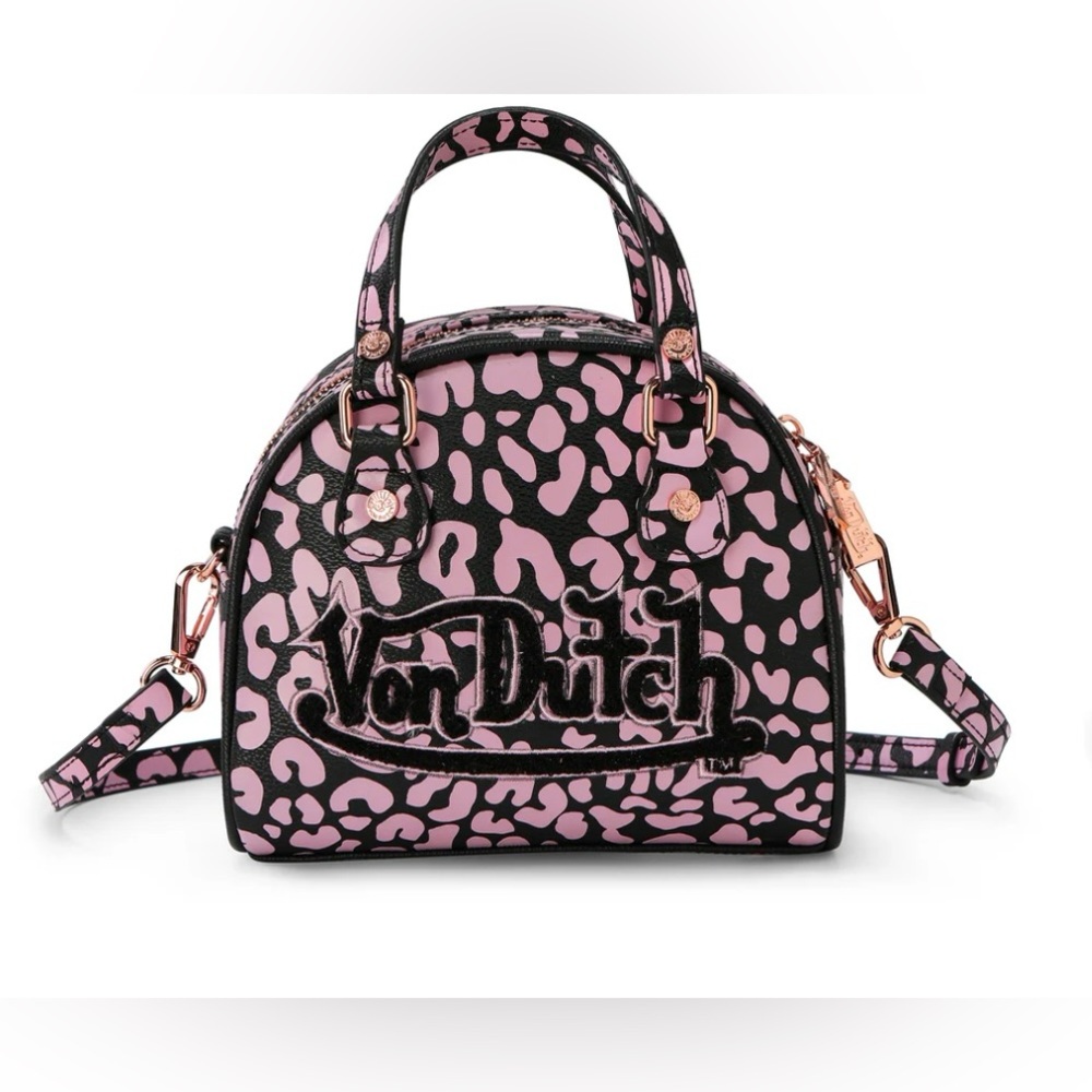 Von Dutch Leopard Print Mini Bag in Pink and Black